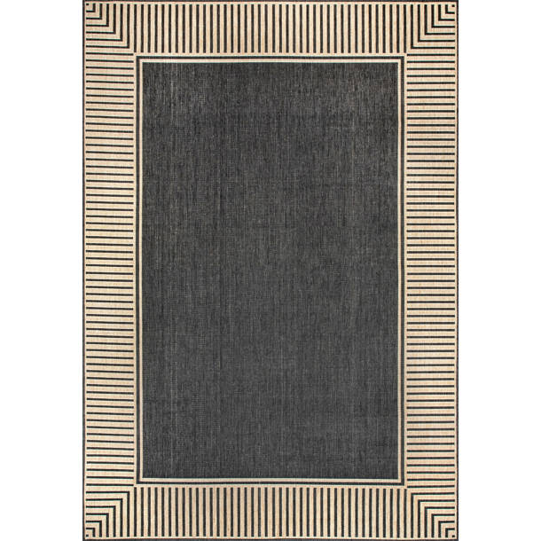 Gracie Oaks Alegre Bordered Power Loomed Tan Indoor/Outdoor Rug